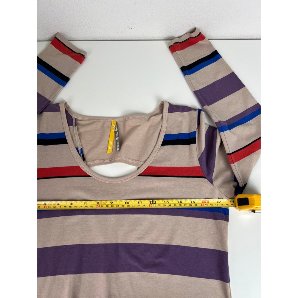 Lole Organic Cotton Striped Dress Open Back‎ Long Sleeve Stretch Size M Boho - Picture 5 of 8